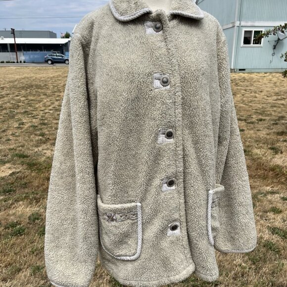 Vintage Y2K New York Sherpa Fleece Jacket Coat Alpine Embroidered Western Winter - Picture 1 of 13